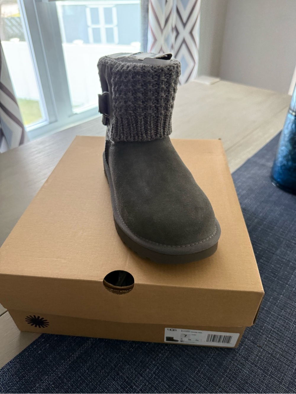 UGG Gray Suede Knit-Cuff Ankle Boot